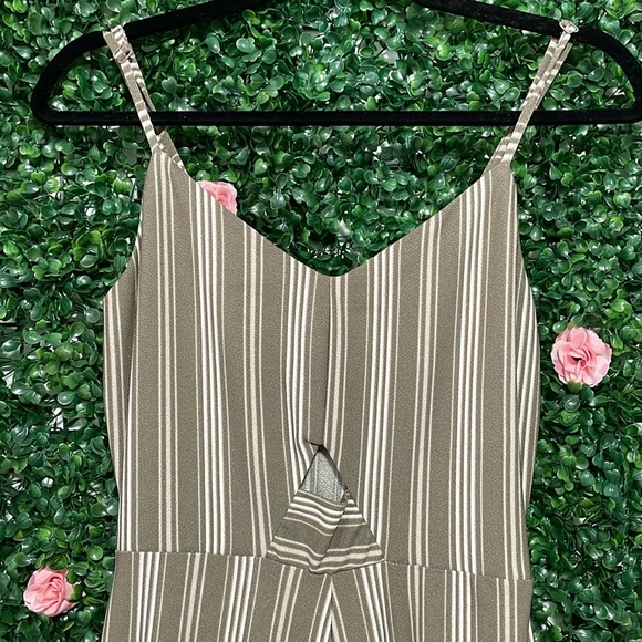Olive Green Striped Jumpsuit with Adjustable Straps - Picture 2 of 6